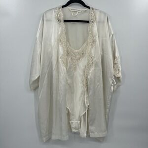 Vintage Victoria Secret Satin Beaded Teddy Hi Cut Leg‎ Size Medium Robe Wedding